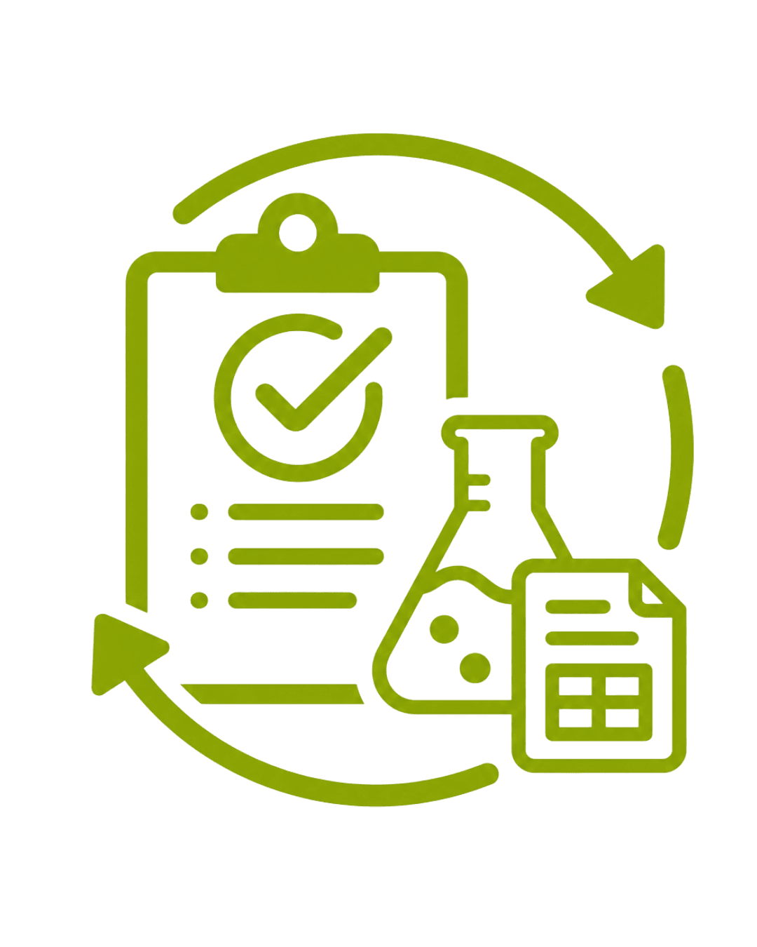 con zur Dokumentation von Nachweisen mit Prüfcheckliste, Laborprobe und Dokumentensymbol