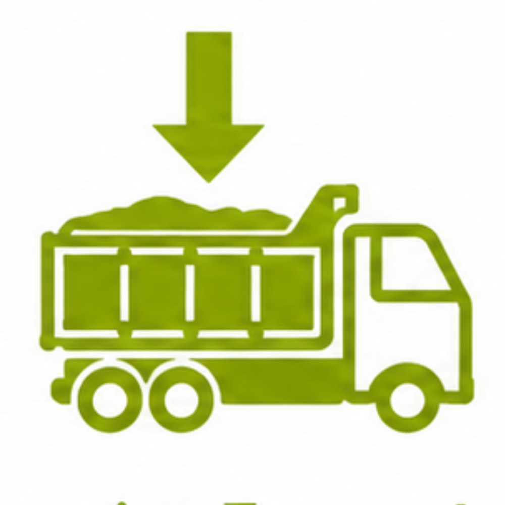 Icône verte représentant un camion, symbolisant la réduction des transports de matériaux grâce au sol liquide.