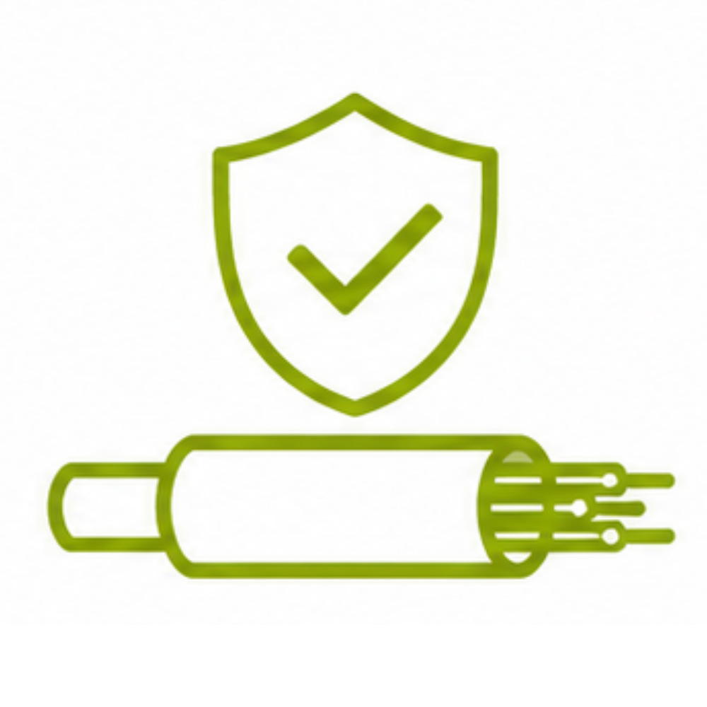 Icône verte avec un bouclier, symbolisant la protection des câbles sensibles contre les sols liquides.