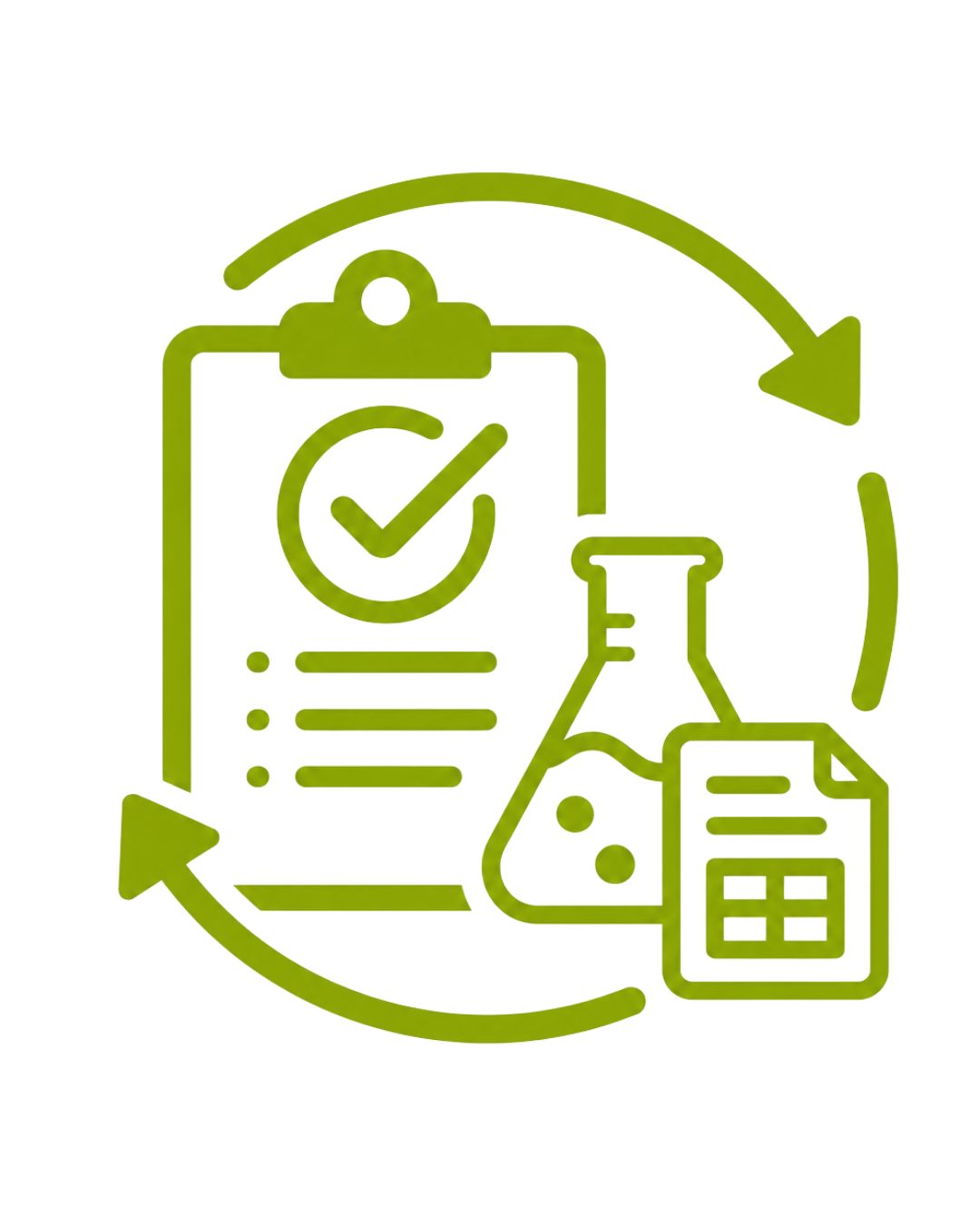 con zur Dokumentation von Nachweisen mit Prüfcheckliste, Laborprobe und Dokumentensymbol