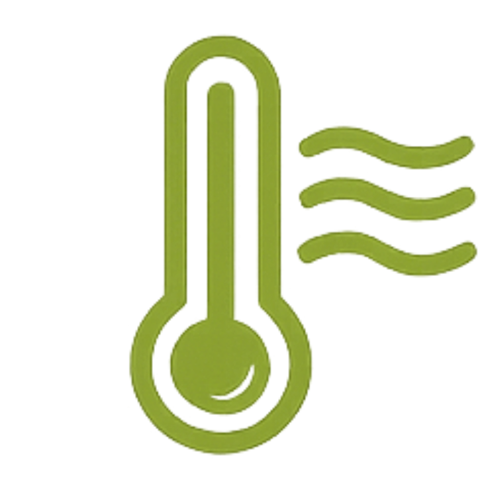 Icône verte représentant un thermomètre, indiquant la conductivité thermique du sol liquide.